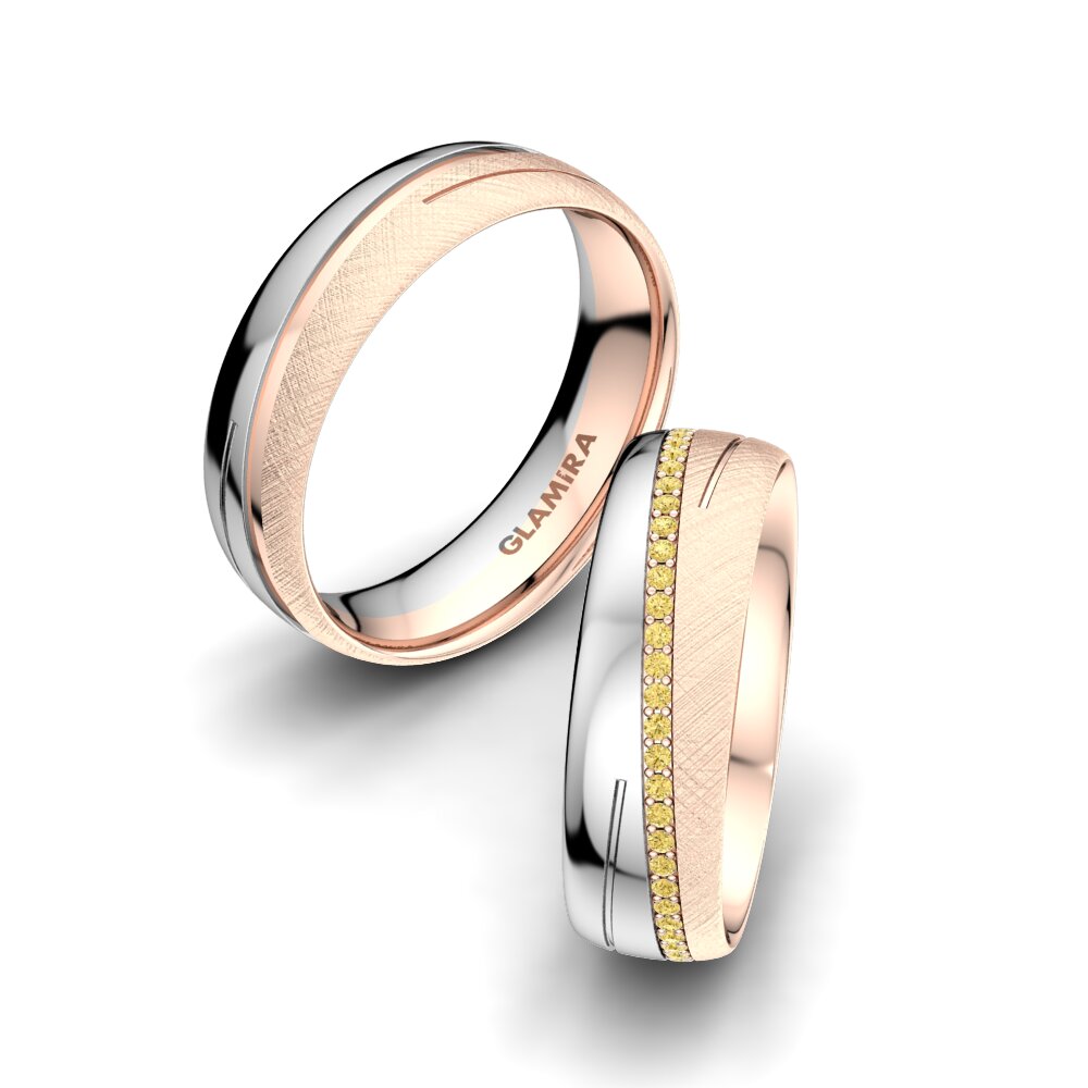 9k Oro Rosa & Blanco Diamante Amarillo Anillo de boda Glamour Star 6 mm