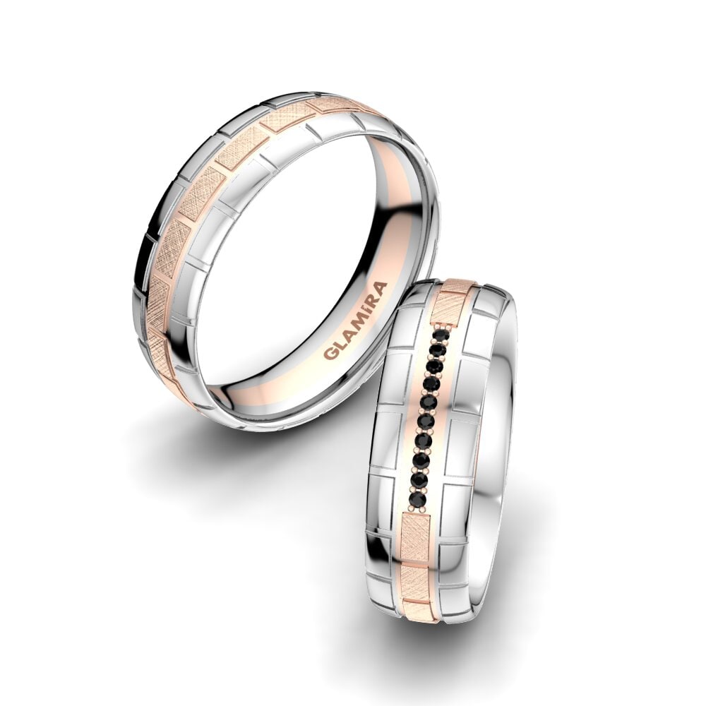 18K Rood & Wit Goud Zwarte Diamant Trouwring Glamour Queen 6 mm