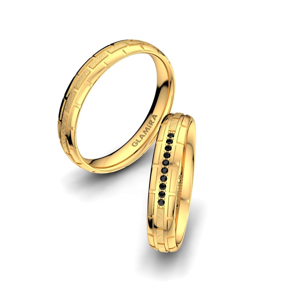 14ct Yellow Gold Black Diamond Wedding Ring Glamour Queen 4 mm