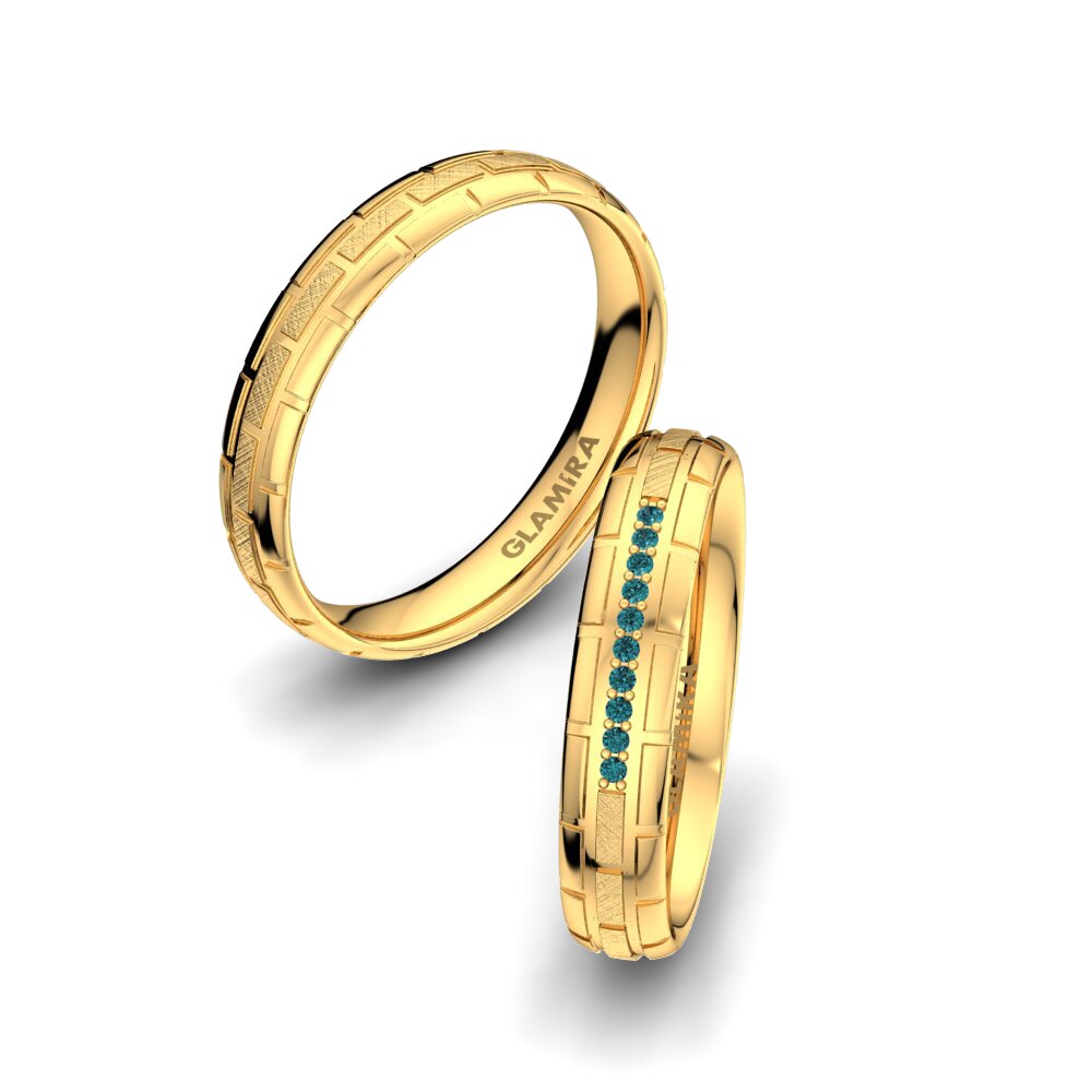 14ct Yellow Gold Blue Diamond Wedding Ring Glamour Queen 4 mm