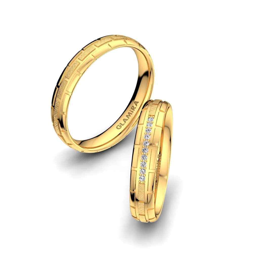 14ct Yellow Gold White sapphire Wedding Ring Glamour Queen 4 mm
