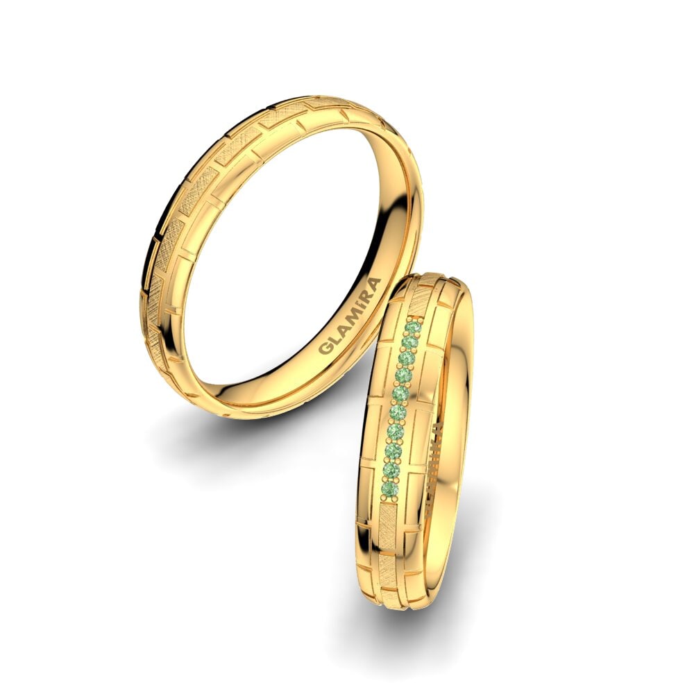 14ct Yellow Gold Green Diamond Wedding Ring Glamour Queen 4 mm