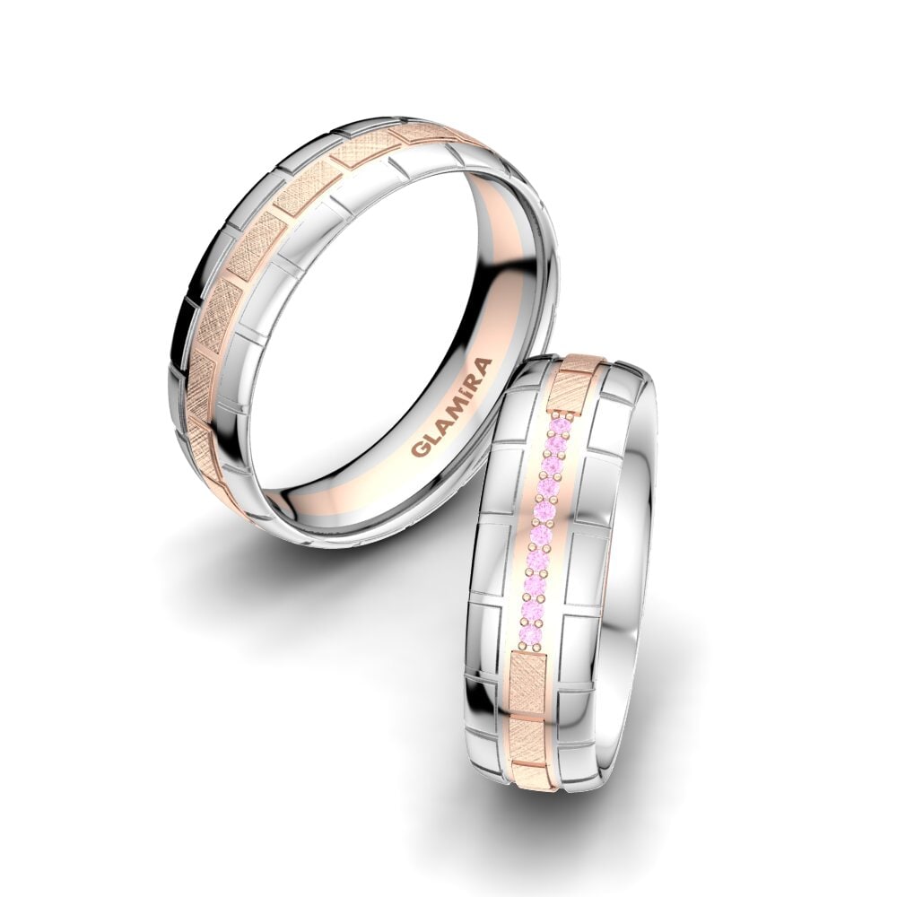 Vermelho & Branco-18K Safira Rosa Anel de Casamento Glamour Queen 6 mm