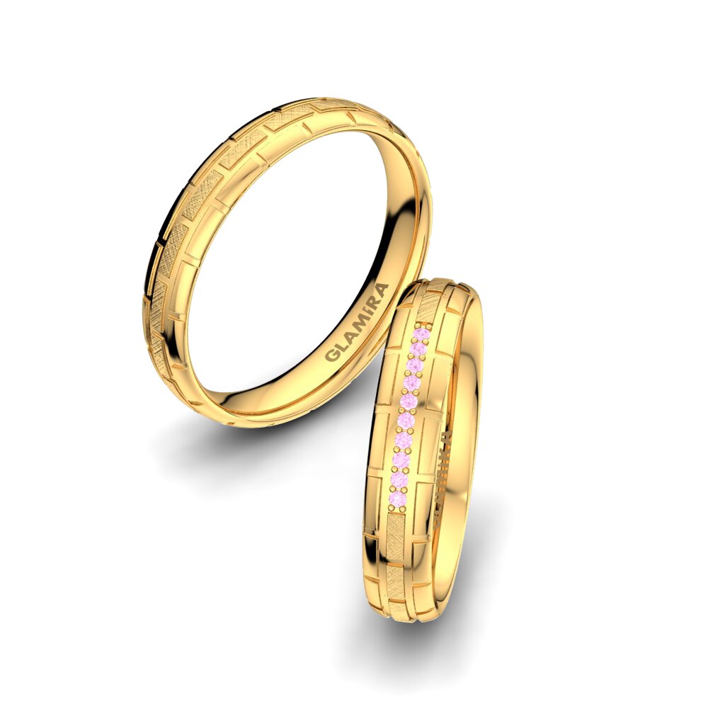 14ct Yellow Gold Pink Sapphire Wedding Ring Glamour Queen 4 mm