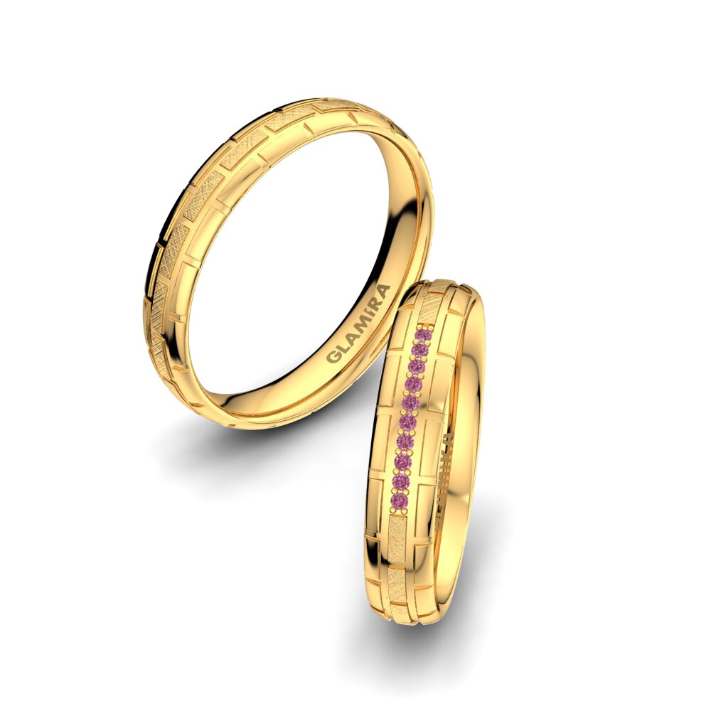 14ct Yellow Gold Rhodolite Garnet Wedding Ring Glamour Queen 4 mm