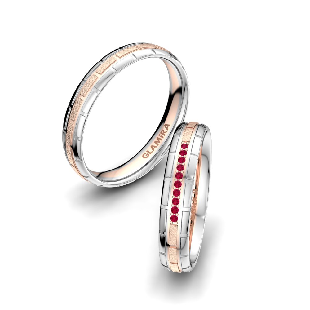 18K Rood & Wit Goud Robijn Trouwring Glamour Queen 4 mm