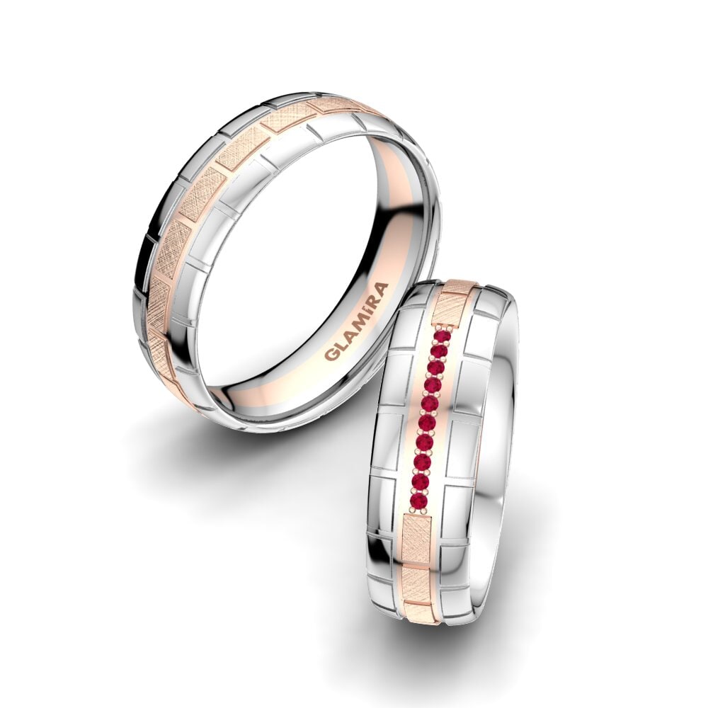 18K Rood & Wit Goud Robijn Trouwring Glamour Queen 6 mm