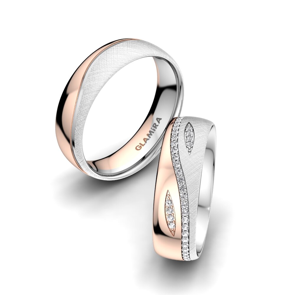 14ct White & Rose Gold White sapphire Wedding Ring Sense Tear 6 mm
