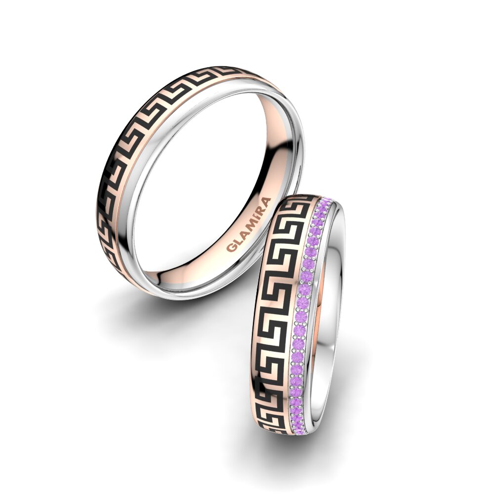 9k Oro Rosa & Blanco Amatista Anillo de boda Essential Happiness 5 mm