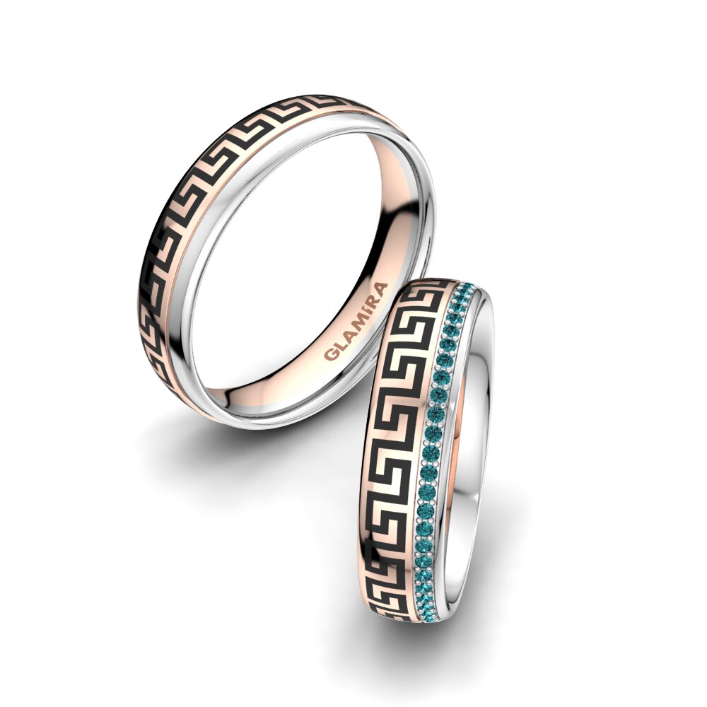 9k Oro Rosa & Blanco Diamante Azul Anillo de boda Essential Happiness 5 mm