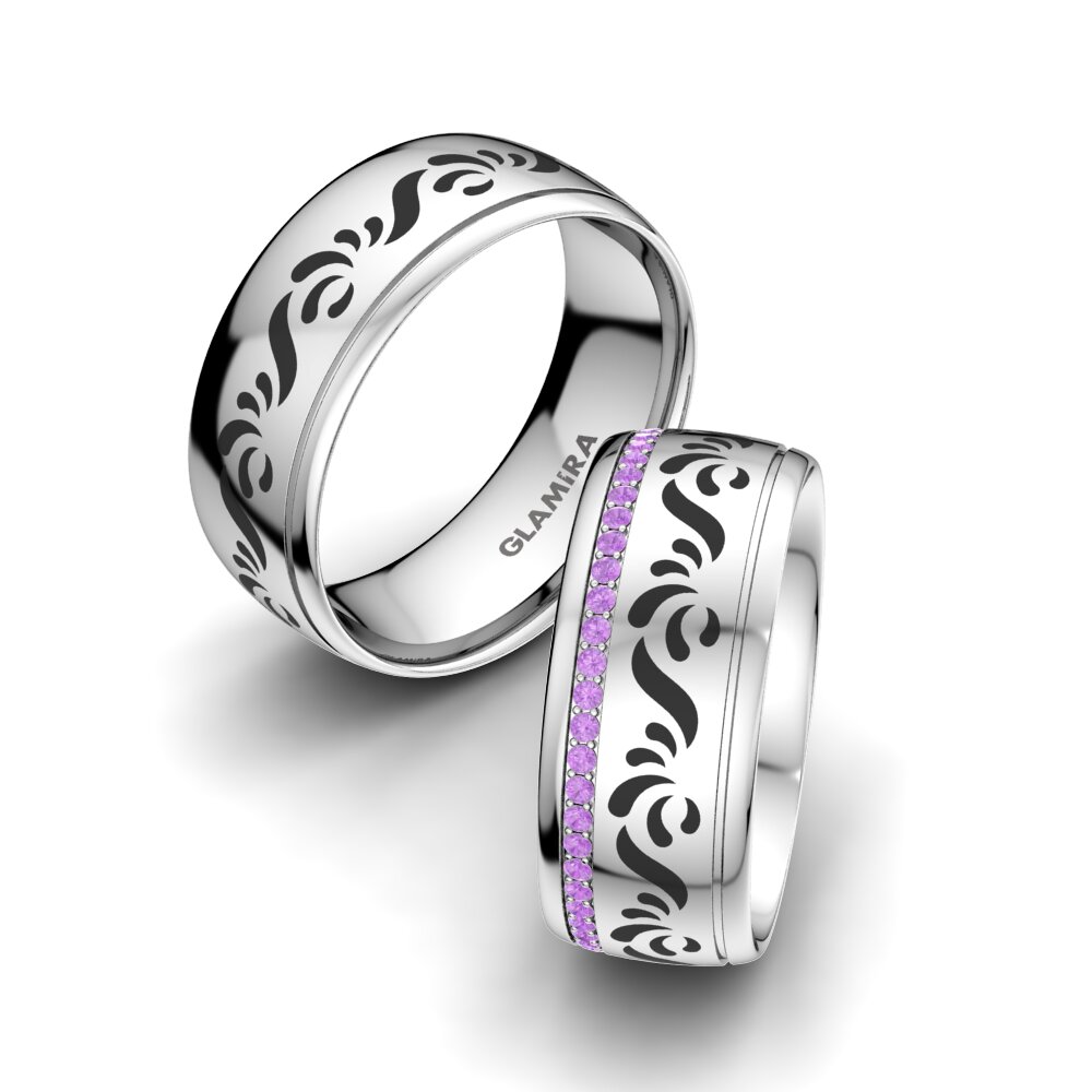 Demi-alliance Or Jaune Flash Sur Argent Avec Améthyste Et Topaze Blanche – Taille S8, Thaïlande