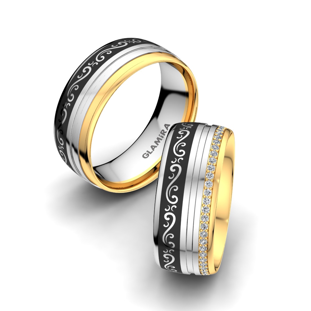 Vintage Wedding Rings Infinity Line 8 mm 585 White & Yellow Gold Zirconia