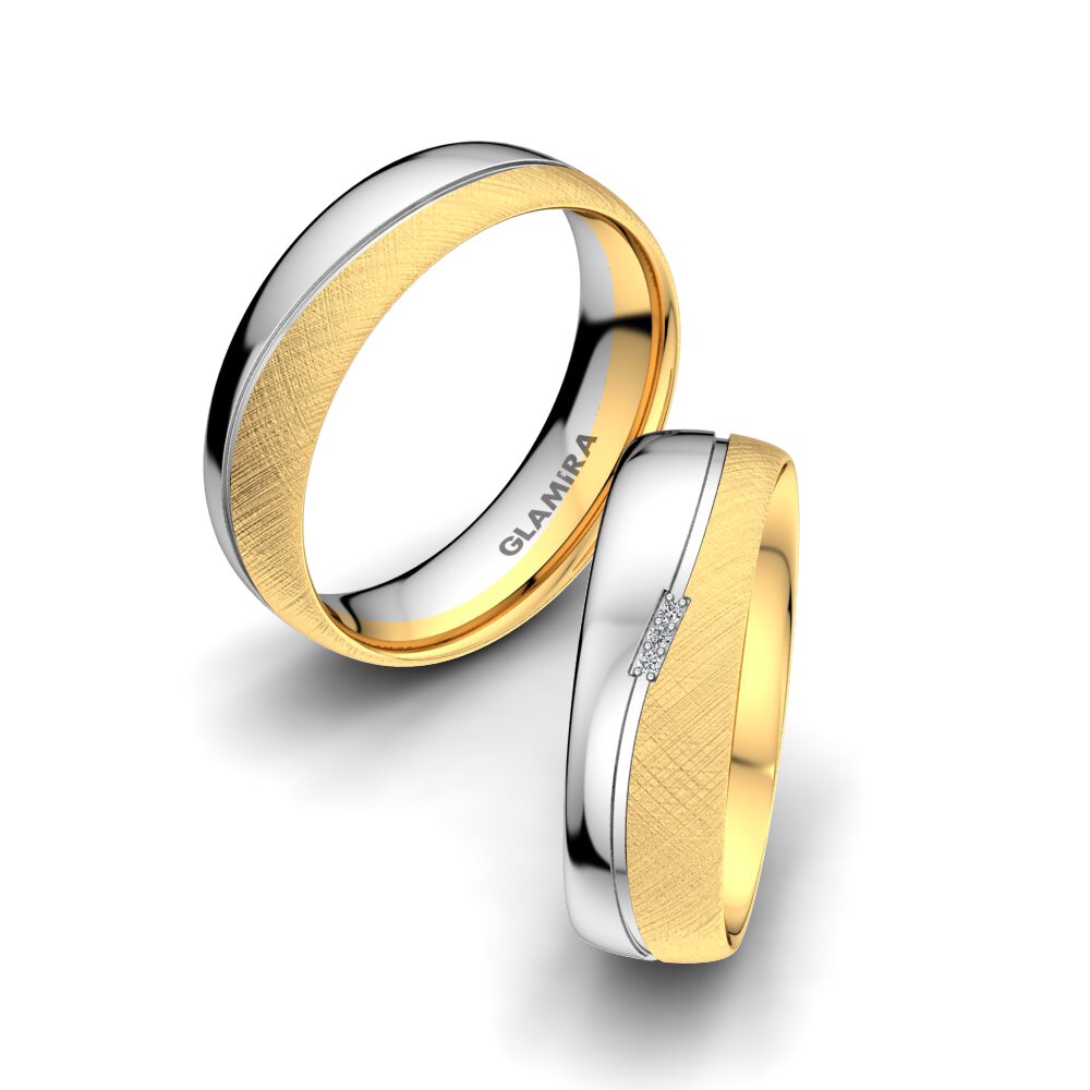 9k Yellow & White Gold Wedding Ring Romantic Touch 6 mm