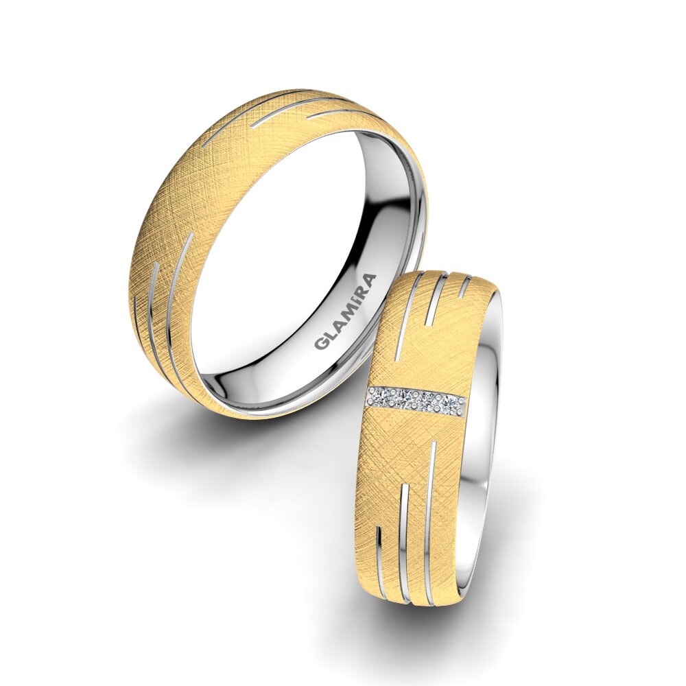 Amarelo & Branco-18K Anel de Casamento Shimmering Road 6 mm