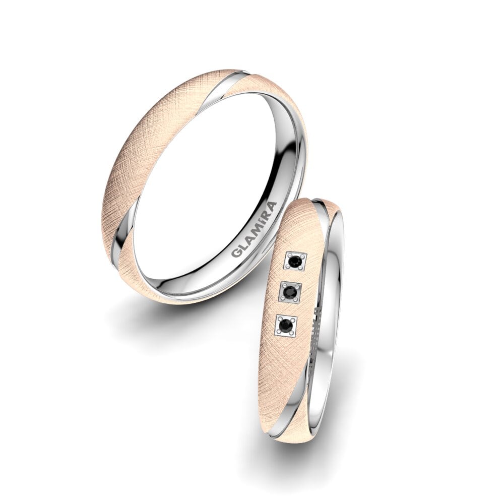 9ct Rose & White Gold Black Onyx Wedding Ring Splendid Feeling 4 mm