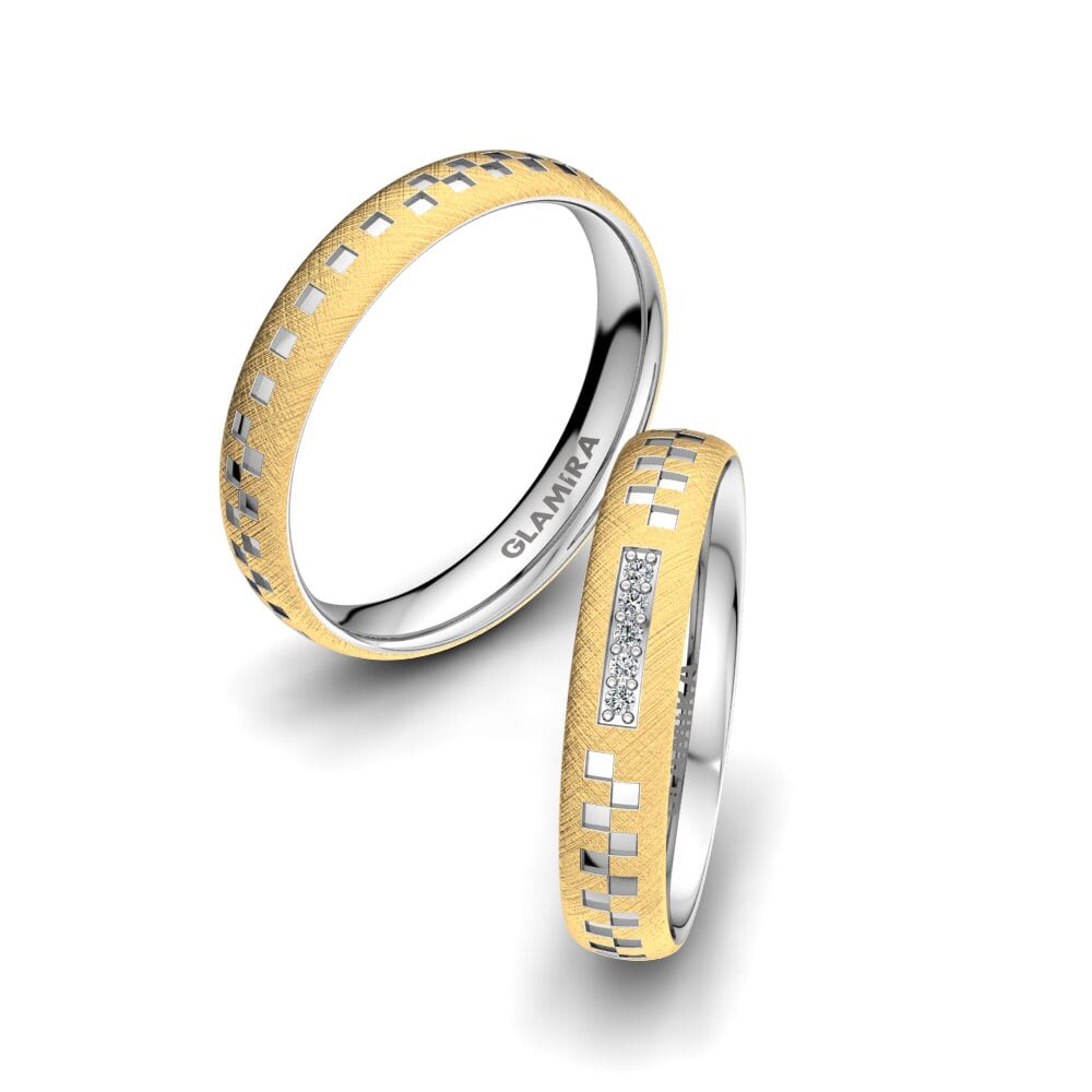 14k Yellow & White Gold Wedding Ring Unique Way 4 mm