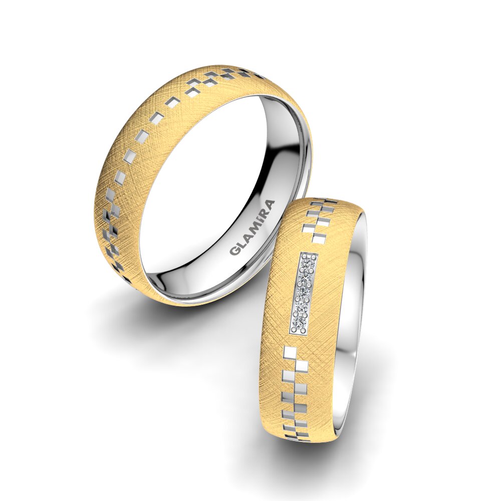 Amarelo & Branco-14K Anel de Casamento Unique Way 6 mm