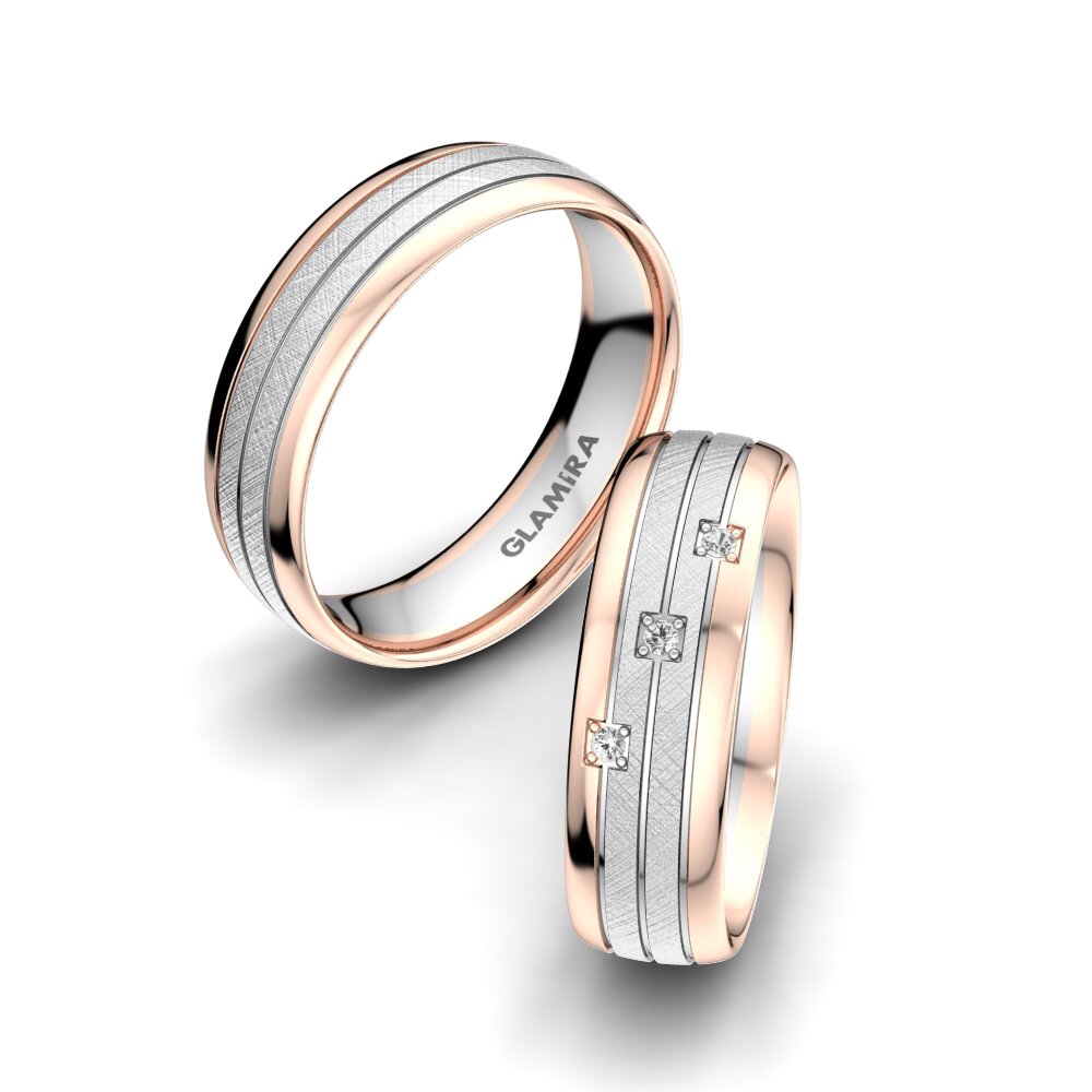 14ct White & Rose Gold White sapphire Wedding Ring Universe Oceania 6 mm