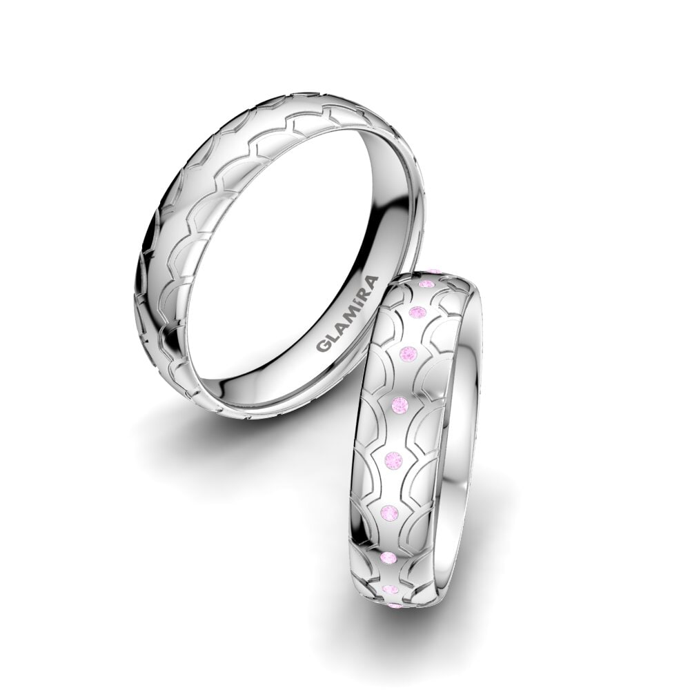 925 Silver Round Pink Sapphire Wedding Ring Unique Sections mm