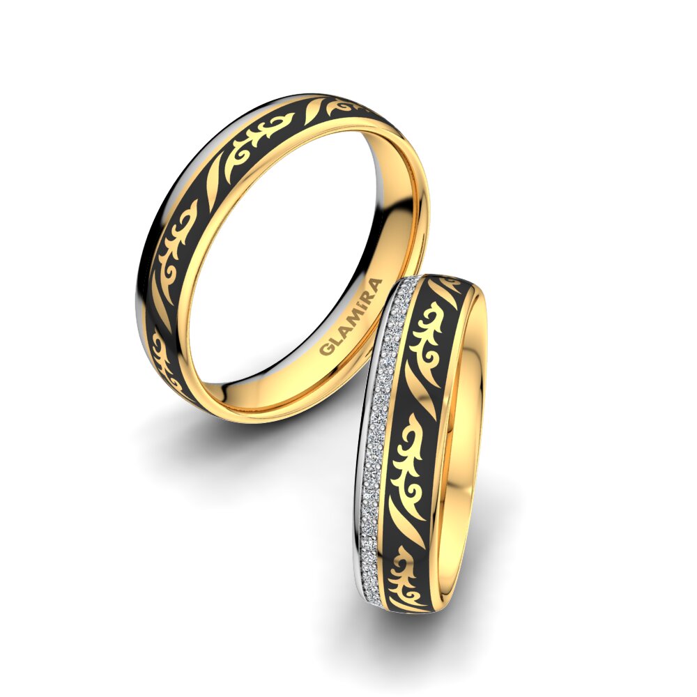 Anillo de boda Noble Leaf 5 mm 18k Oro Amarillo & Blanco