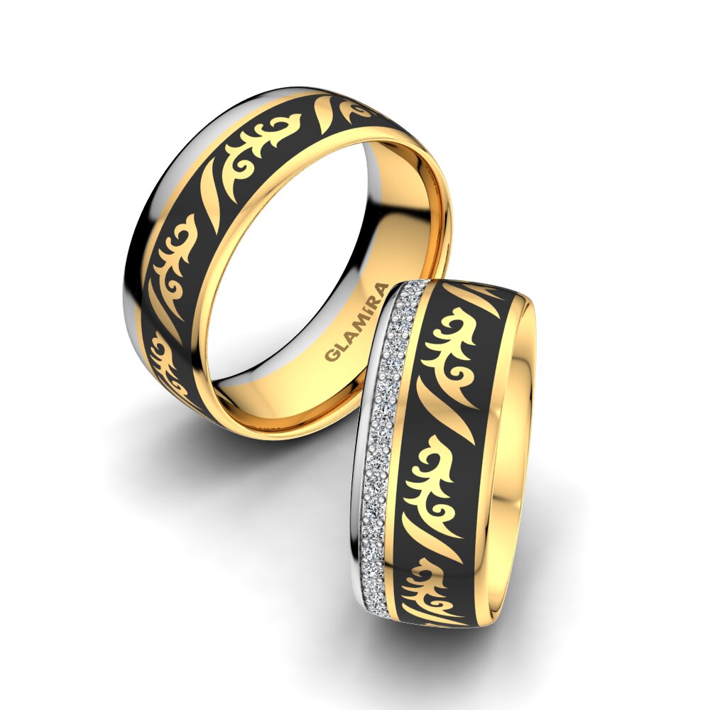 Bague de Mariage Noble Leaf 8 mm Or Jaune & Blanc 750