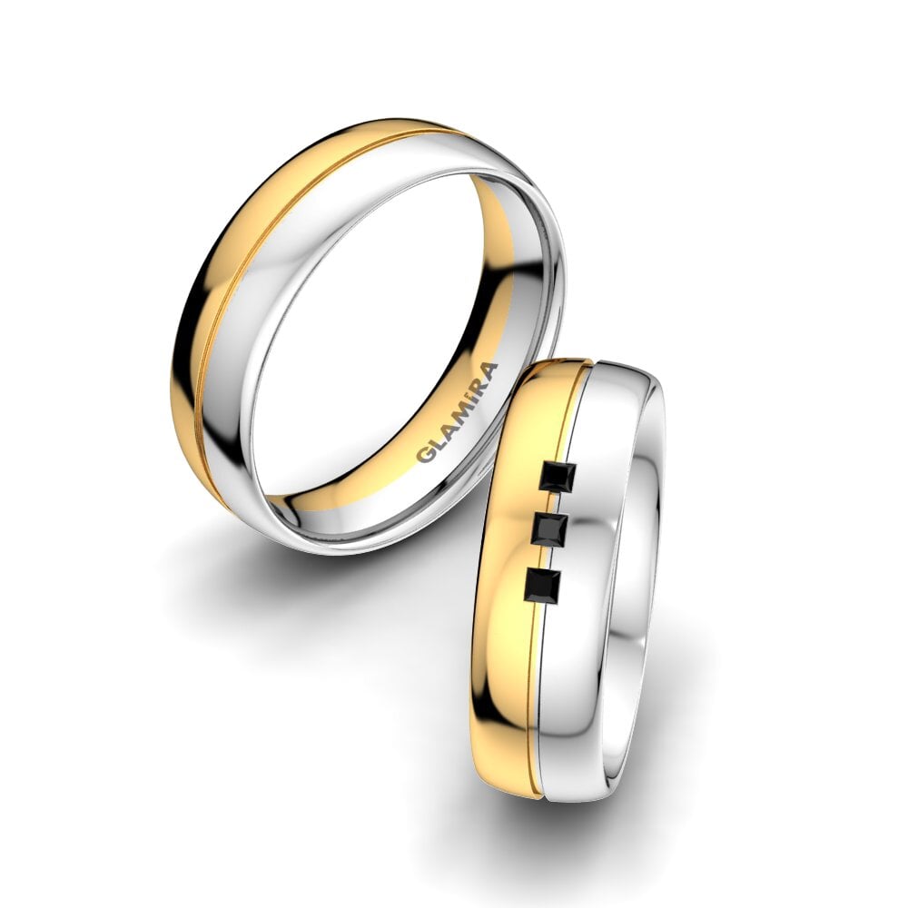14ct White & Yellow Gold Black Onyx Wedding Ring Great Blow 6 mm