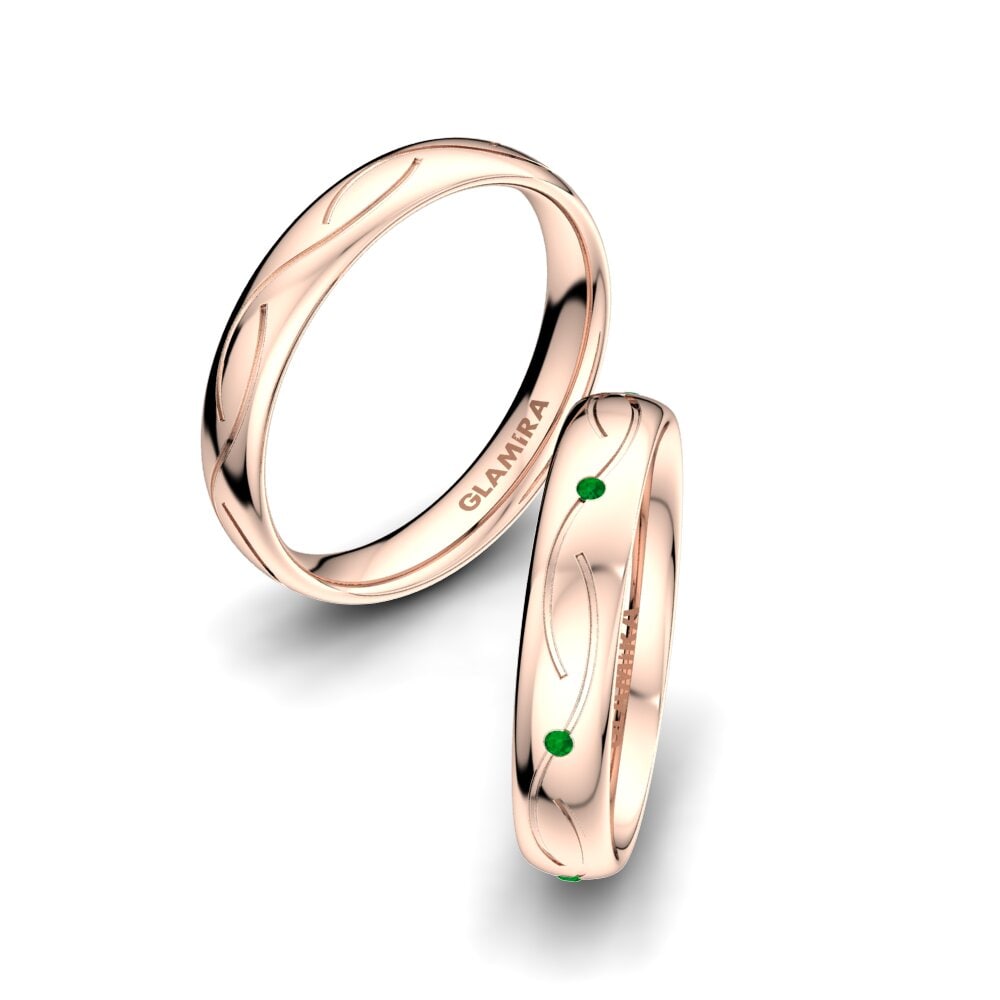 Or Rose18k Émeraude Bague de Mariage Wavy Beauty 4 mm