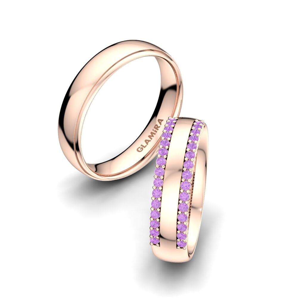 9k Oro Rosa Amatista Anillo de boda Strong Love 5 mm