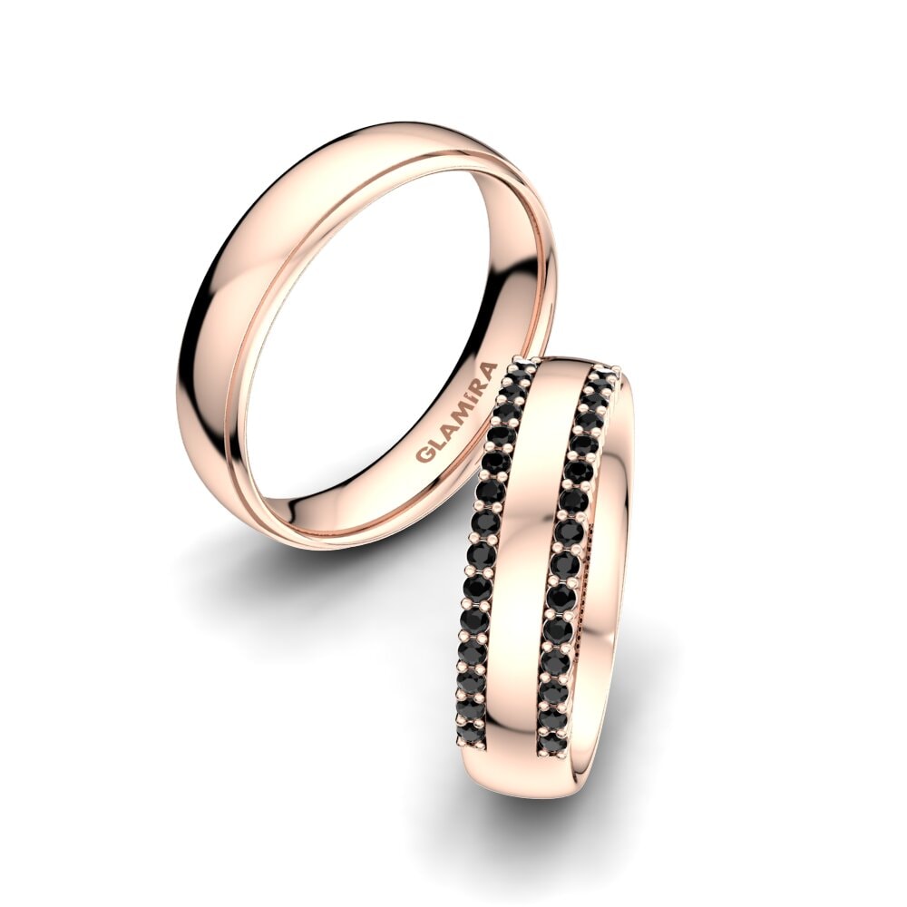9k Rose Gold Black Sapphire Wedding Ring Strong Love 5 mm