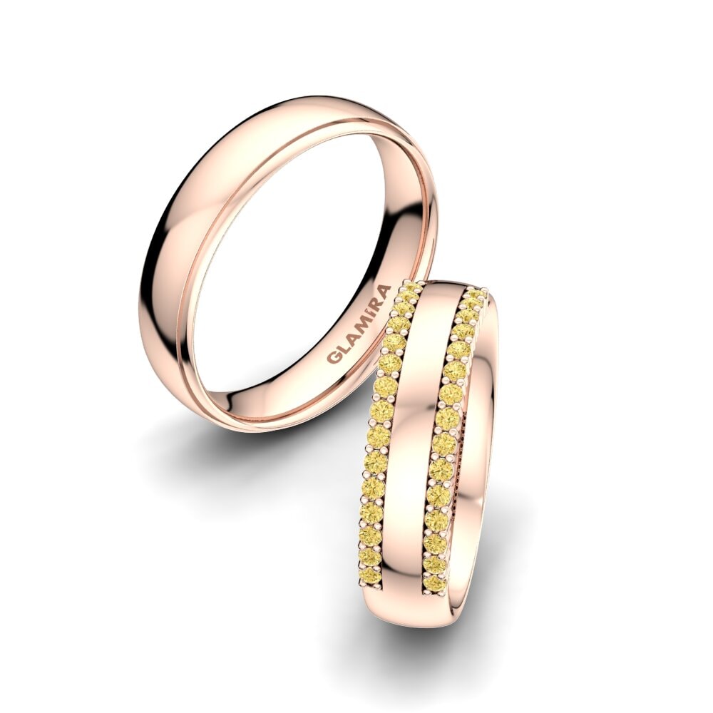 9k Oro Rosa Diamante Amarillo Anillo de boda Strong Love 5 mm