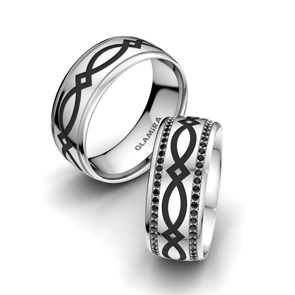 White Silver Black Diamond Wedding Ring Romantic Waiting 8 mm