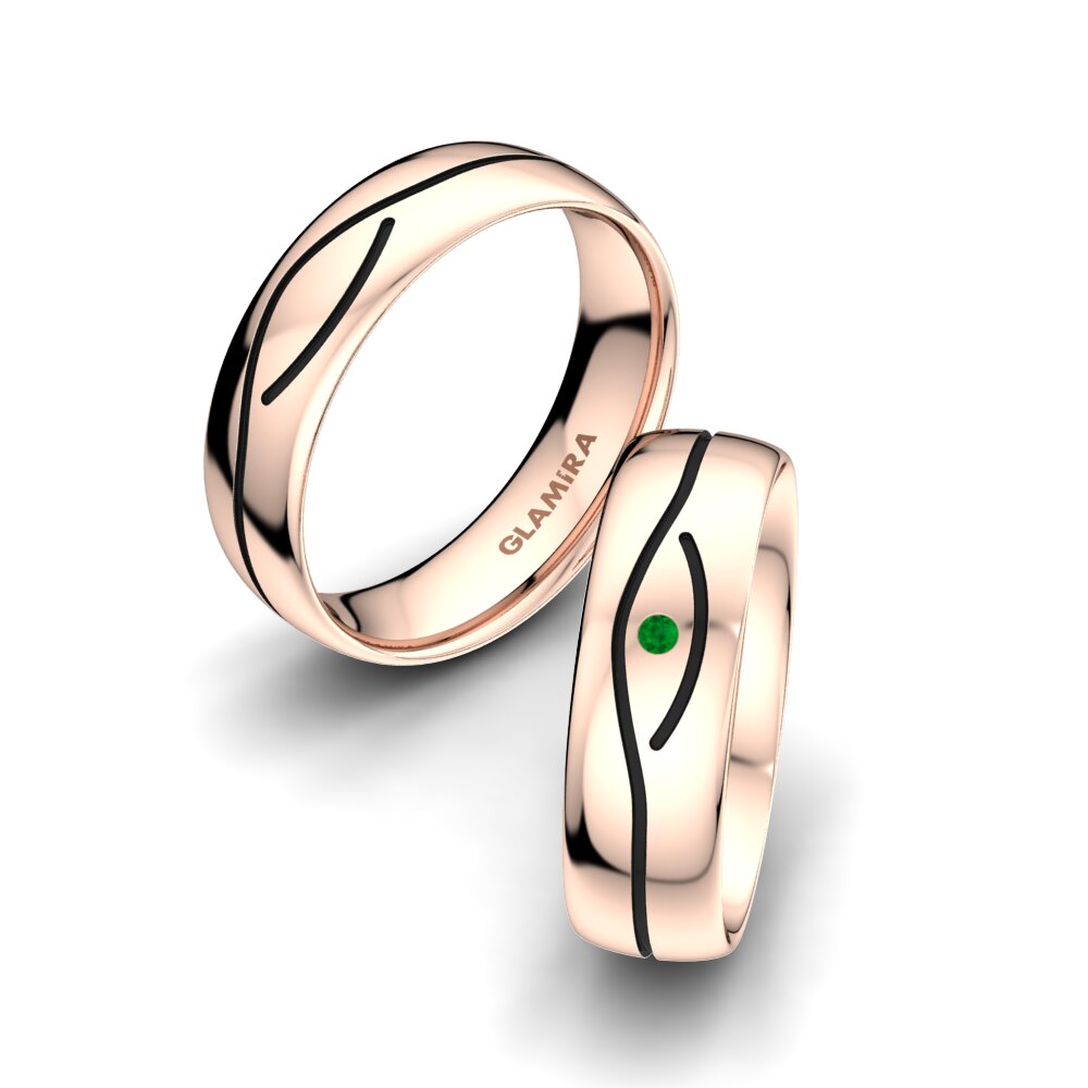 Or Rose18k Émeraude Bague de Mariage Mystic Bond 6 mm