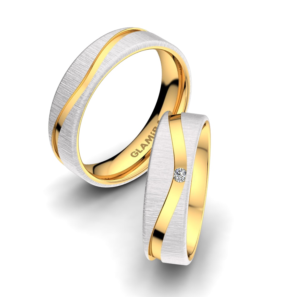 Bague de Mariage Bright Feather 6 mm Or Blanc & Jaune 14k