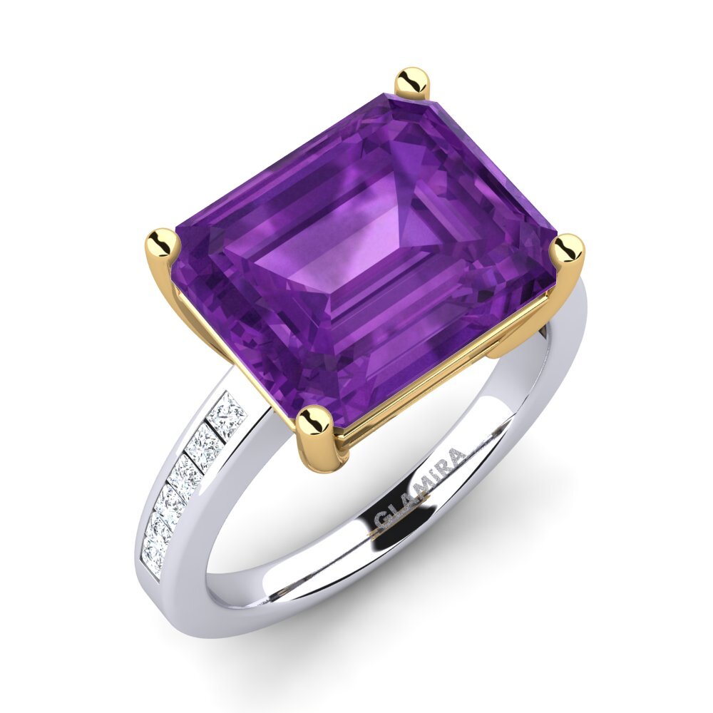 14k Oro Blanco & Amarillo Amatista Anillo Gwenora