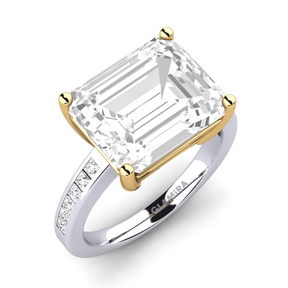 14k Oro Blanco & Amarillo Topacio blanco Anillo Gwenora