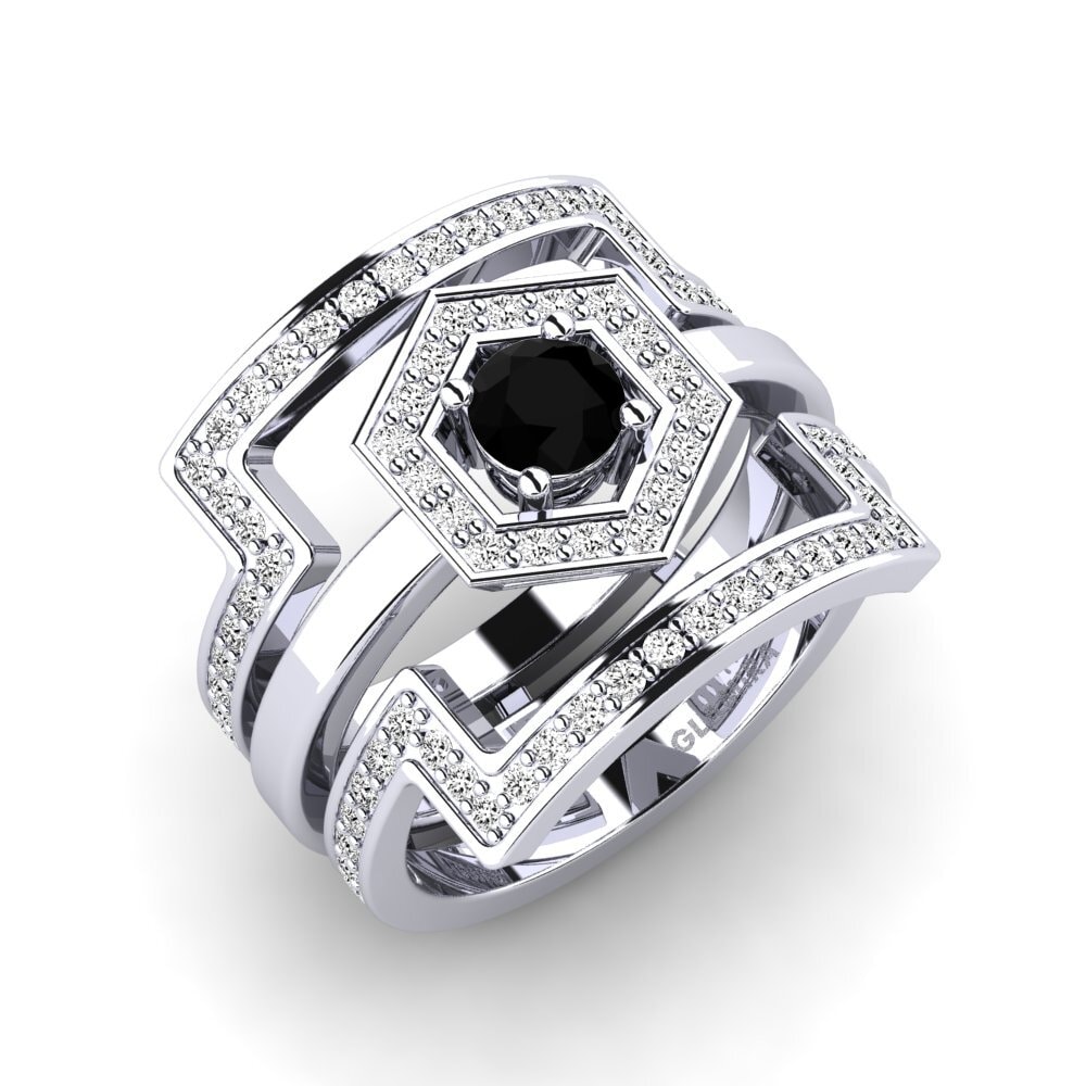 950 Platinum Black Onyx Ring Gyfigen SET