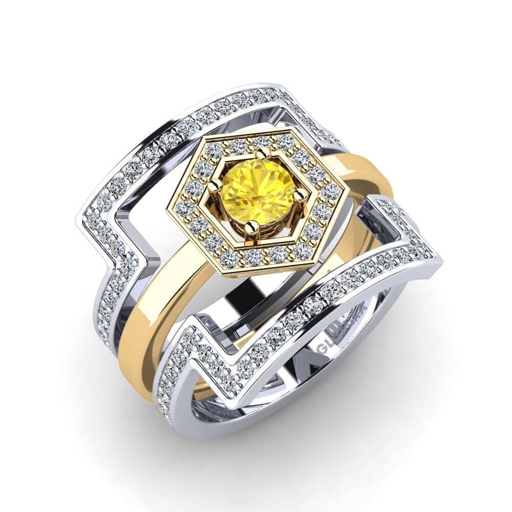 14ct White / Yellow Gold Yellow Sapphire Ring Gyfigen SET