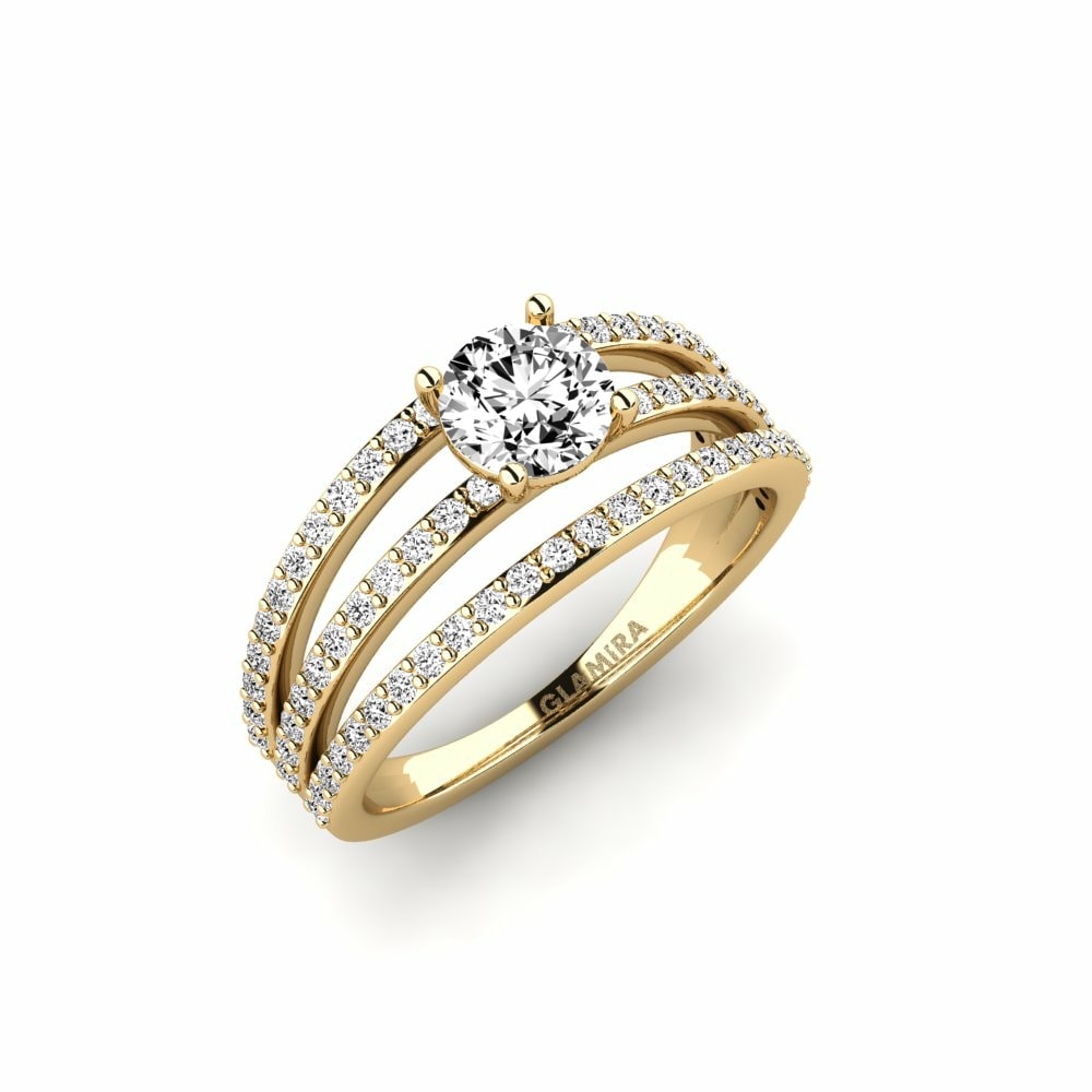 Round 0.65 Carat Solitaire Pave Moissanite 14k Yellow Gold Engagement Ring Habl