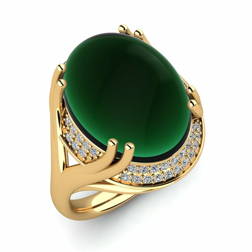 Or Jaune 18k Émeraude Cabochon Bague Haduwig