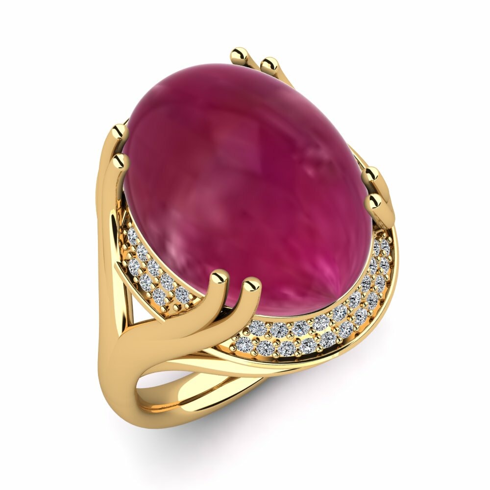 Or Jaune 18k Rubis Cabochon Bague Haduwig