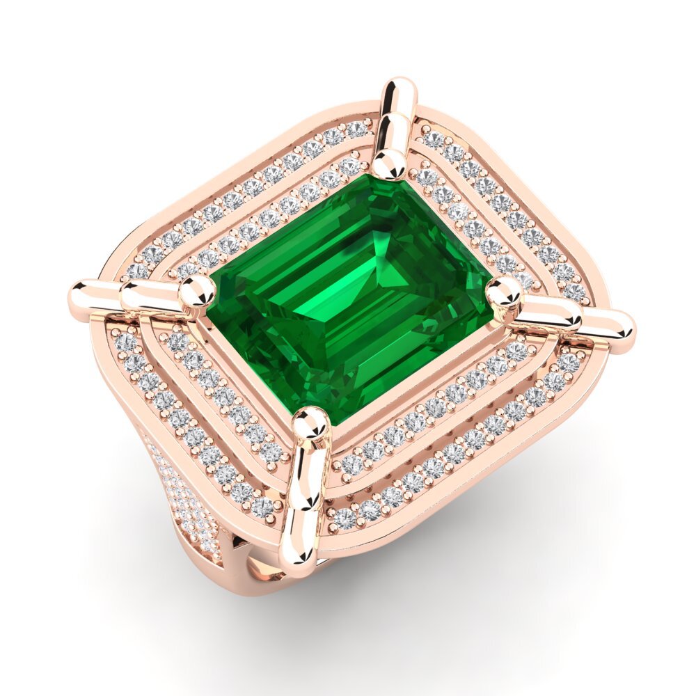 9k Oro Rosa Esmeralda (creada en laboratorio) Anillo de Hombre Haldis
