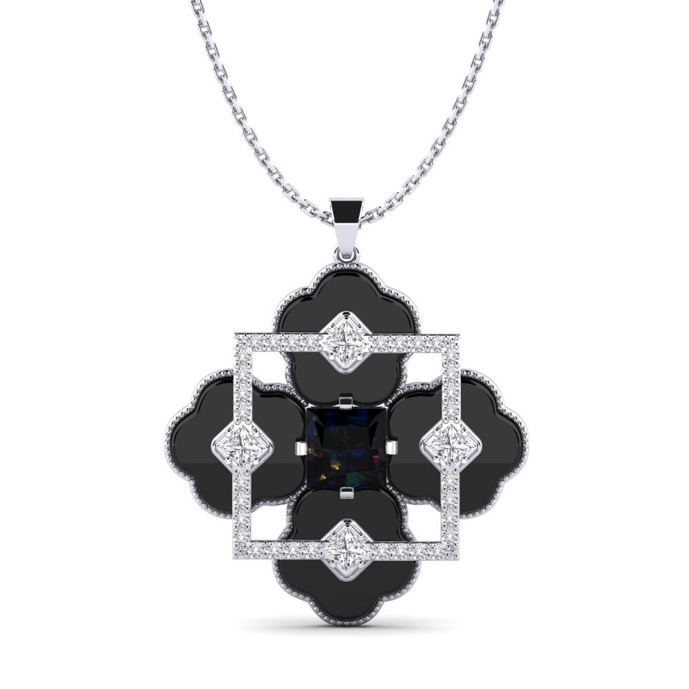 14ct White Gold Black Opal Women's Pendant Hale