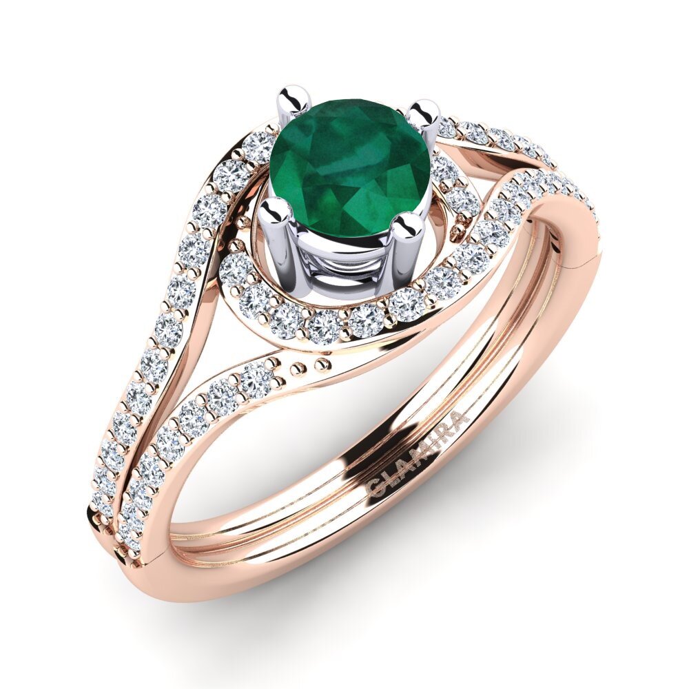 14ct Rose / White Gold Emerald Engagement Ring Halette