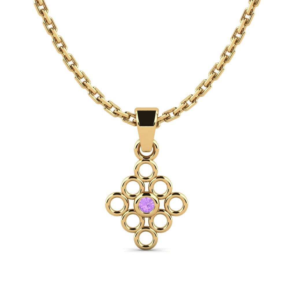 14k Oro Amarillo Amatista Colgante de Mujer Haloka