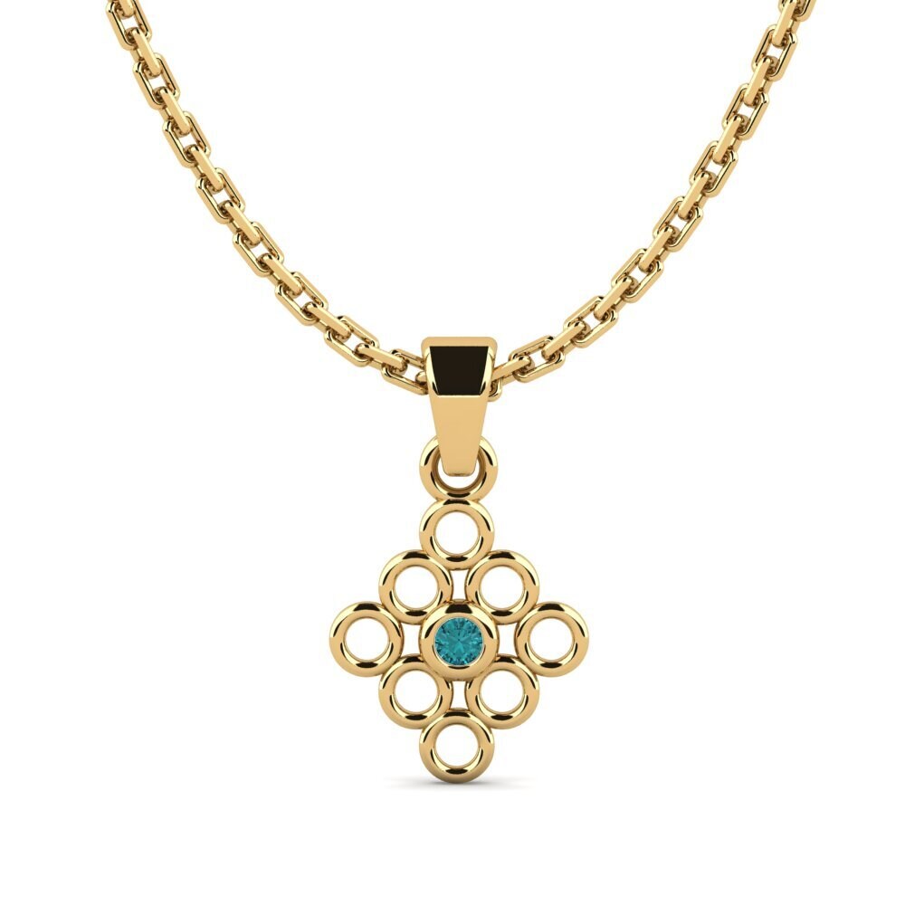 14k Oro Amarillo Diamante Azul Colgante de Mujer Haloka