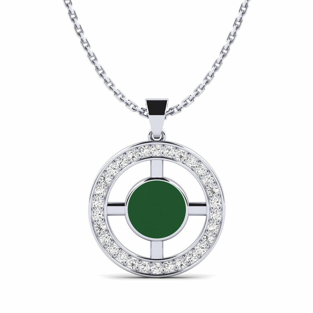 Vàng Trắng 14K Tròn Đá Moissanite Mặt dây chuyền nữ Haman