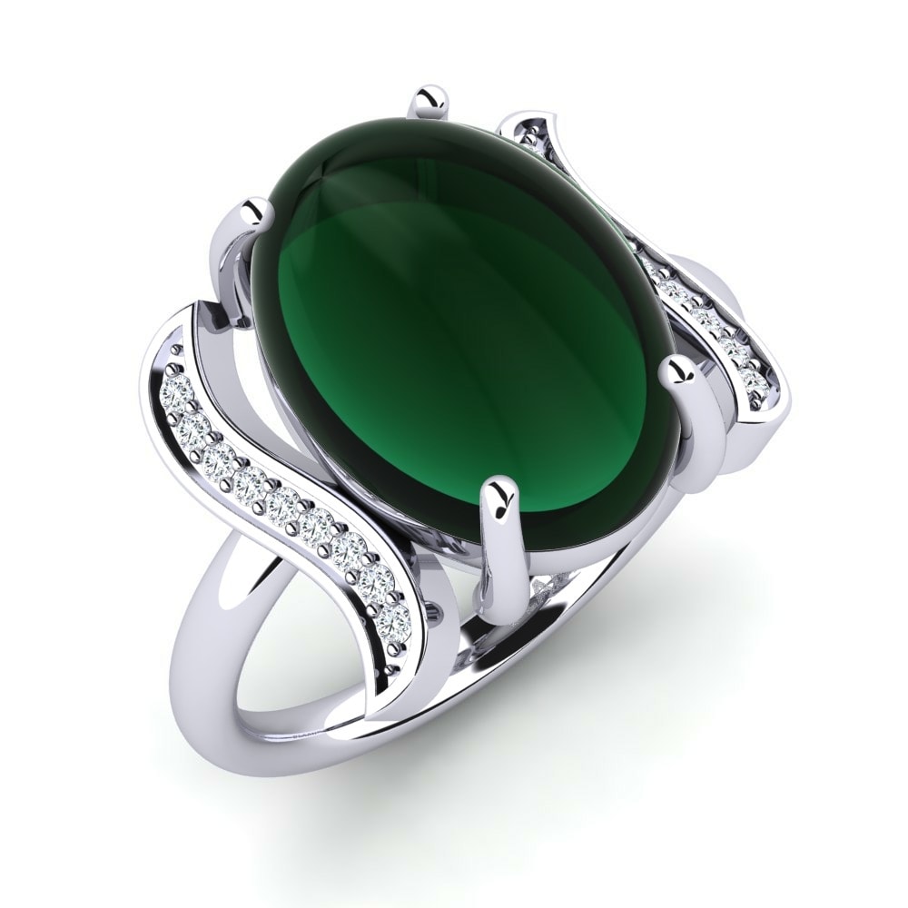 Cabochon Rings Hamania 585 White Gold Emerald (Lab Created)