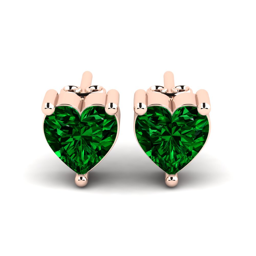 Pendientes 14k Oro Rosa Circonita Verde Pendientes de botón