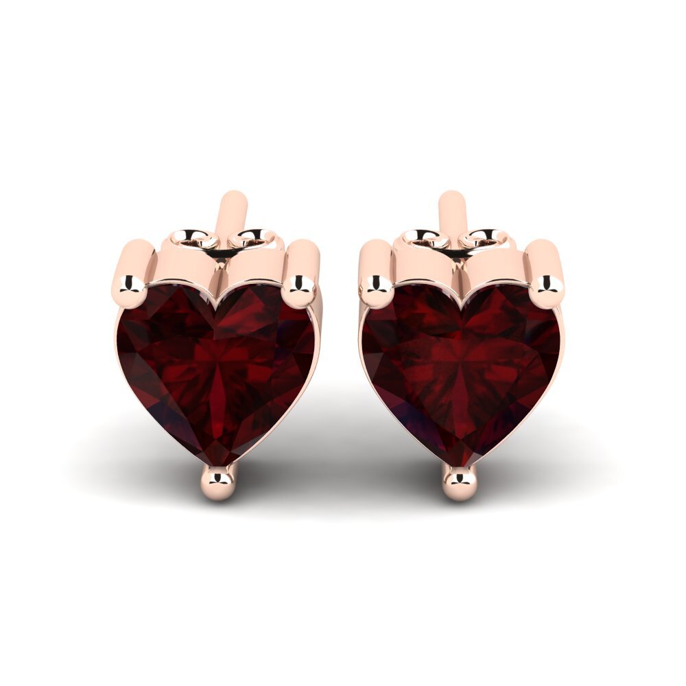 Pendientes 18k Oro Rosa Granate Pendientes de botón