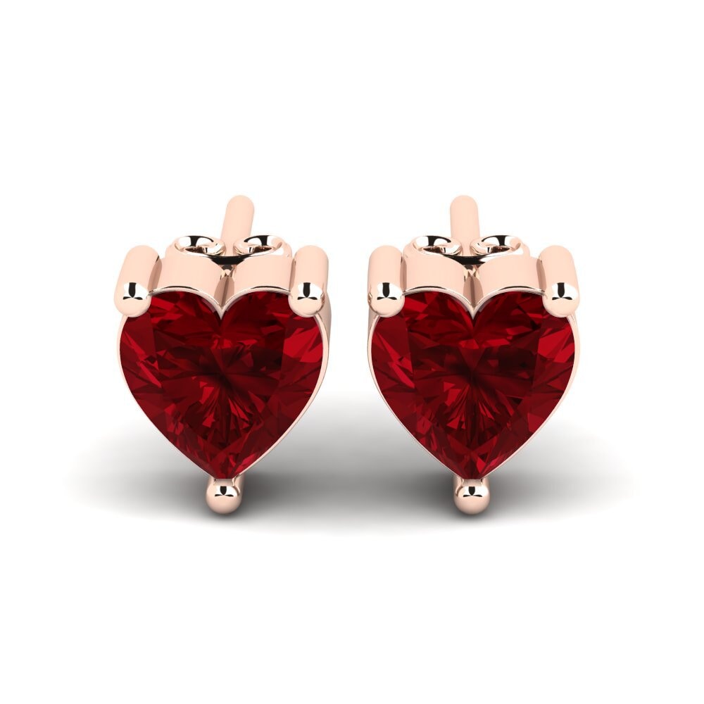Pendientes 14k Oro Rosa Circonita Roja Pendientes de botón